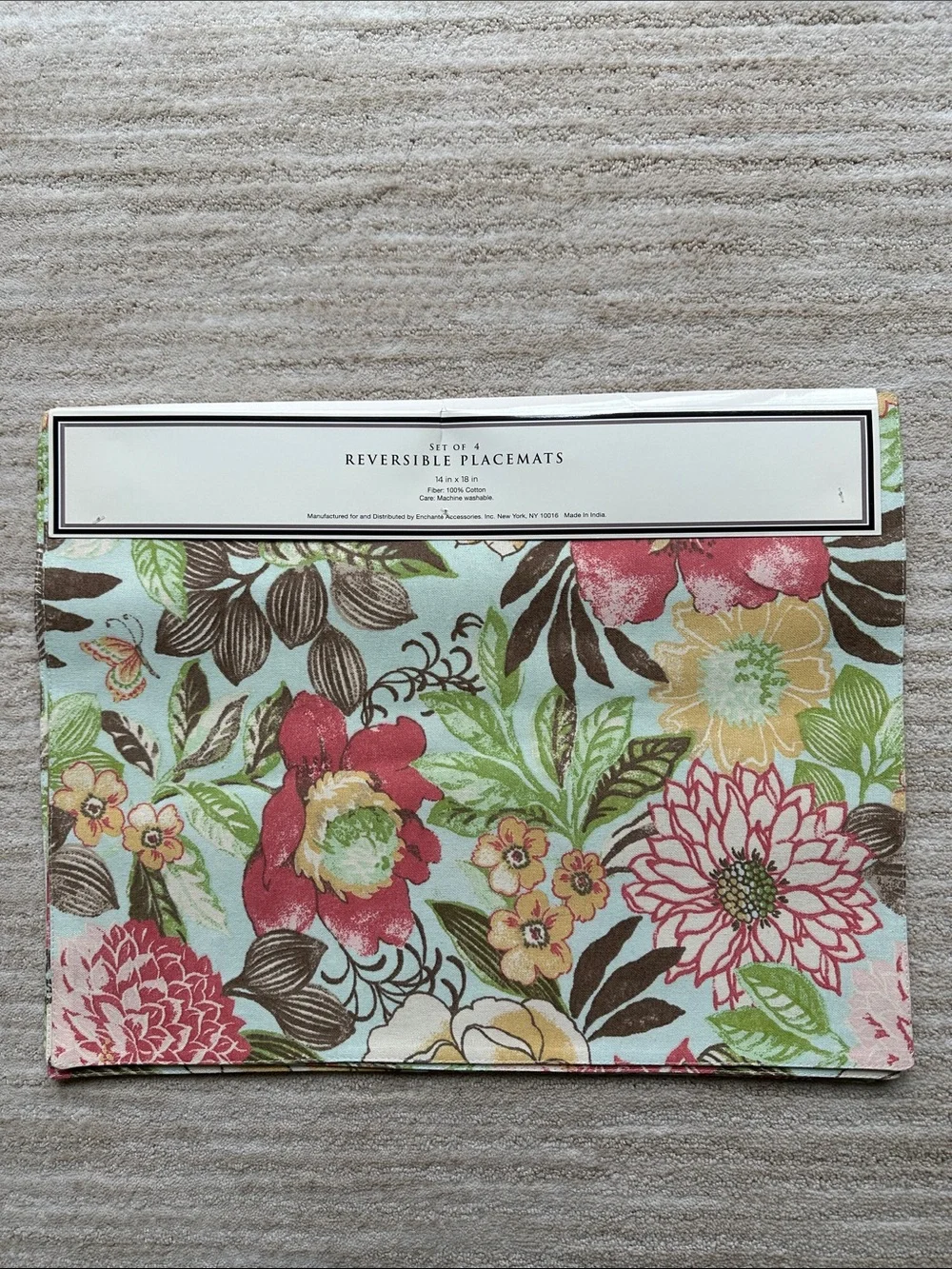NWT Raymond Waites Reversible Floral Fabric Placemats set/4 Multicolor Cotton